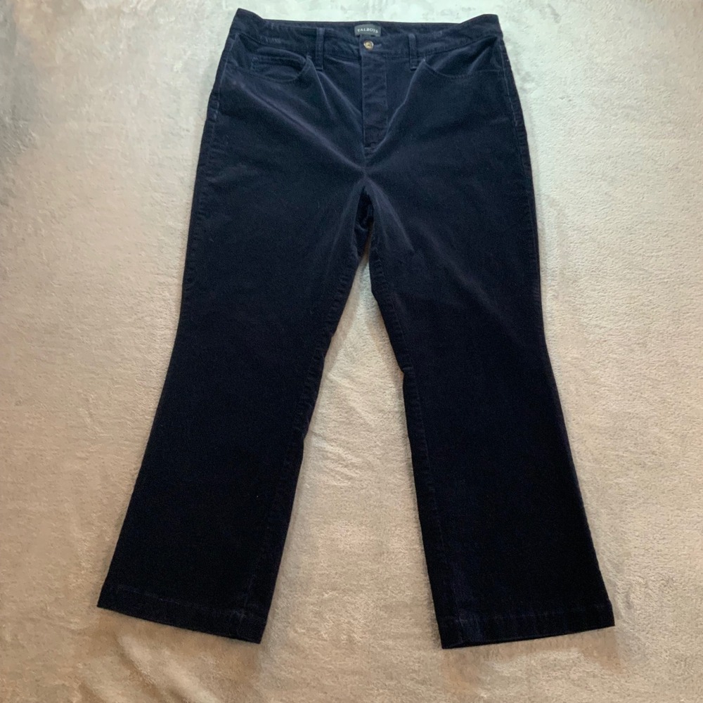 Talbots Womens Navy Blue Corduroy High Rise Cropped Wide Leg Pants Size 12